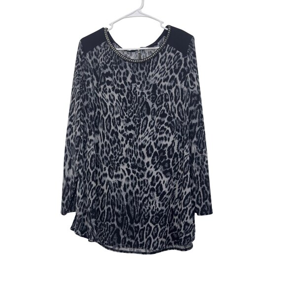 Worthington Woman 1X Long Sleeve Animal Print Tunic Top With Studded Neckline - Picture 1 of 13